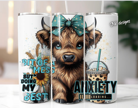 Tumbler only!! - Highland cow Teal anxiety