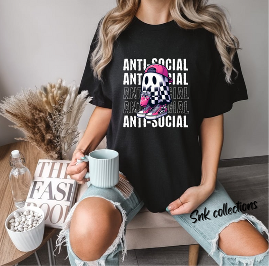 $16 Antisocial ghost- T-shirt