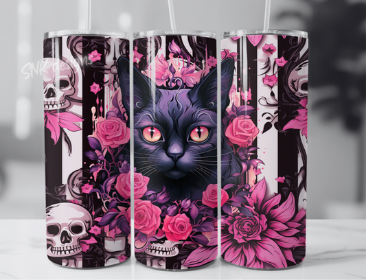 Spooky season 20oz tumbler - Cute spooky black cat