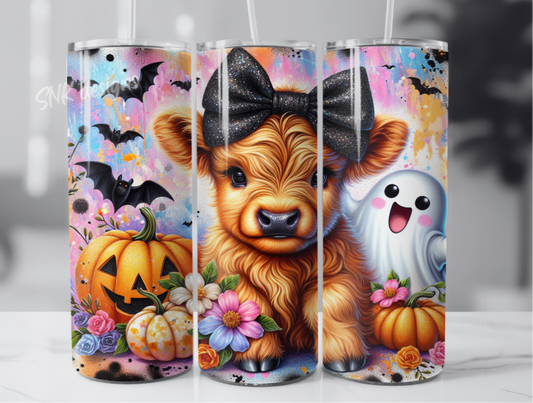 Spooky season 20oz tumbler - Cute spooky cow3