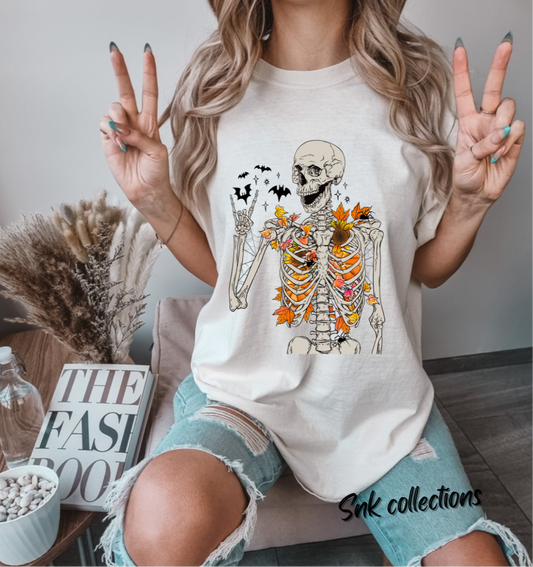 $16 Autumn skeleton on Ivory T-shirt