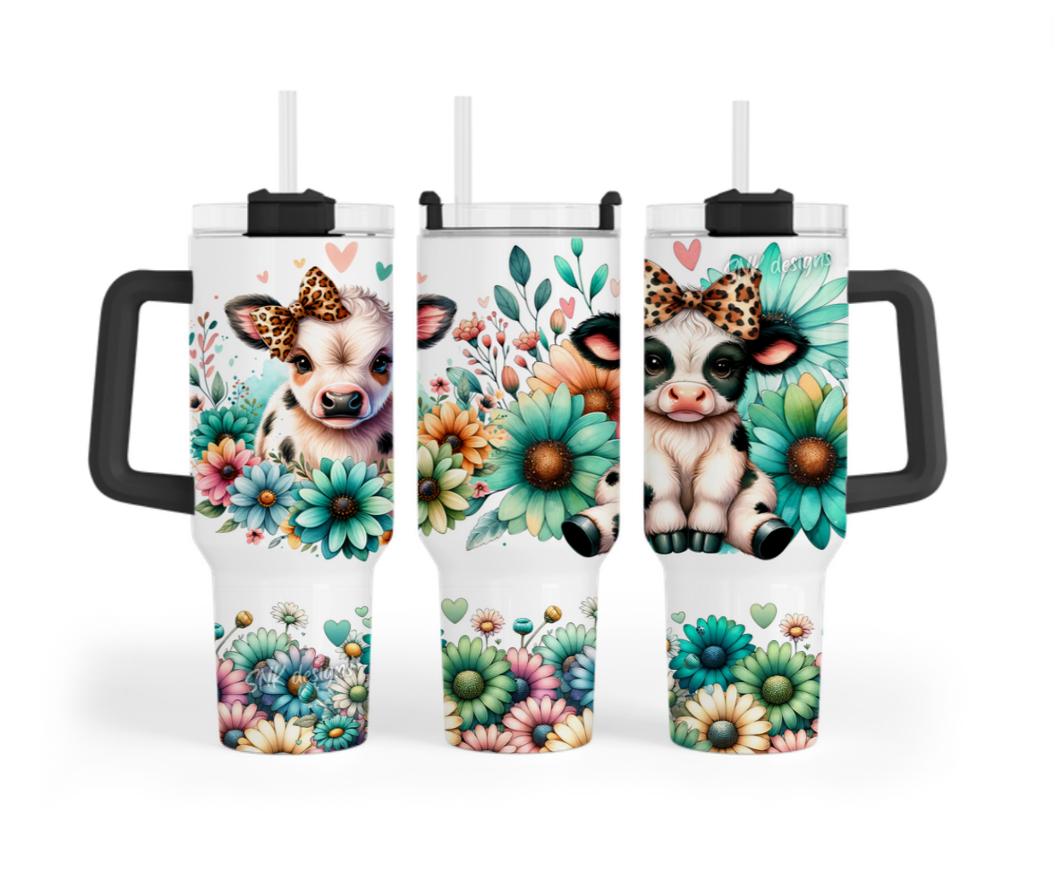 40oz cup - Cute cows with green florals