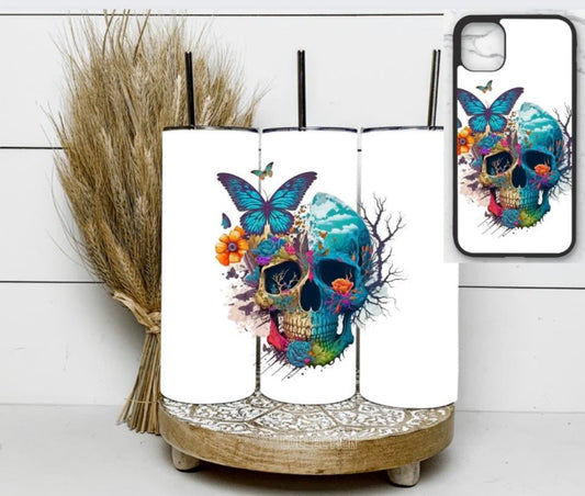Blue floral skull with butterfly print mega matching bundle