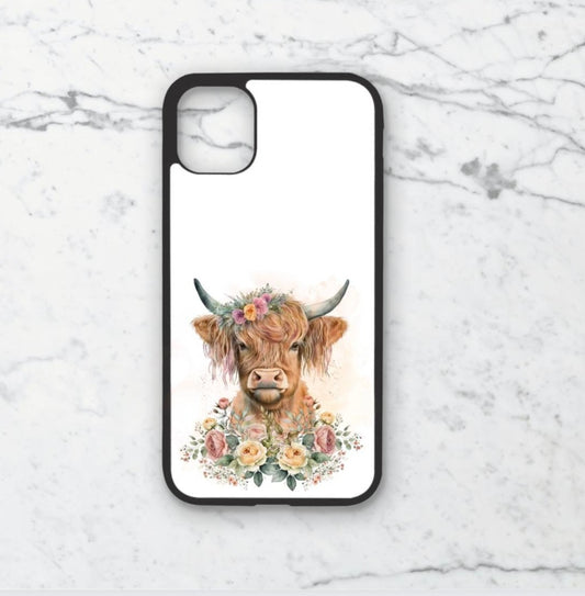 Phone case only!! Brown floral highland cow