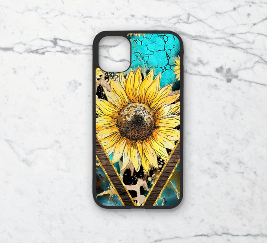 Phone case only!! Turquoise and yellow sunflower