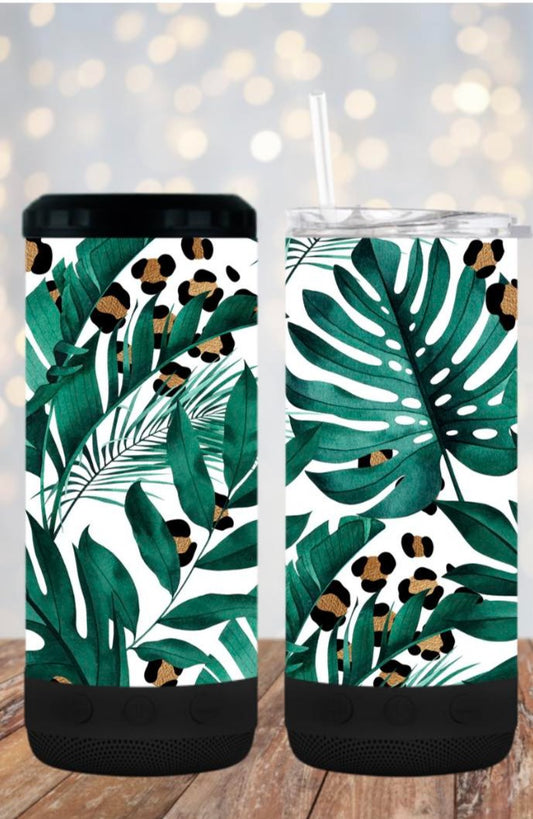 Green palms cheetah print - 4 in one cooler and speaker.