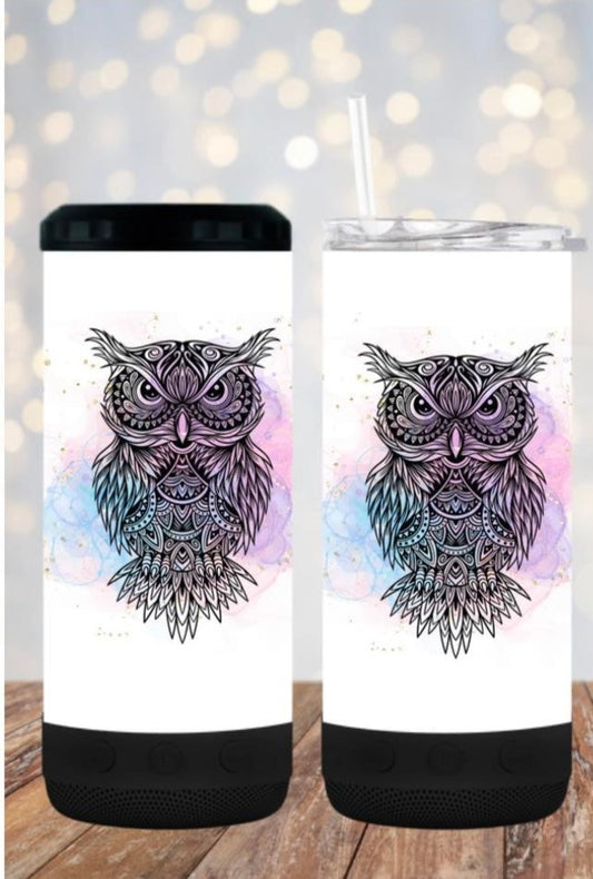 Pink watercolor owl- 4 in one cooler and speaker.