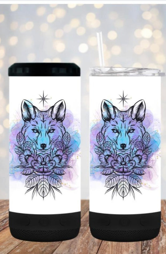 Blue watercolor wolf - 4 in one cooler and speaker.