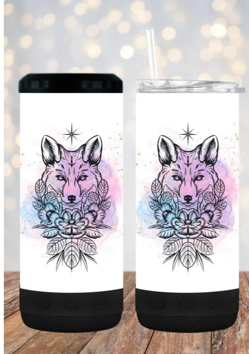 Pink watercolor wolf- 4 in one cooler and speaker.