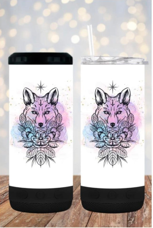 Pink watercolor wolf- 4 in one cooler and speaker.
