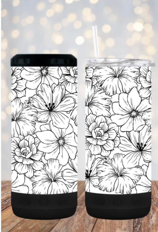 Black and white floral pint- 4 in one cooler and speaker.
