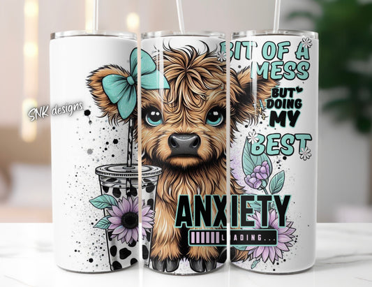 Tumbler only!! - Highland cow Teal anxiety 2