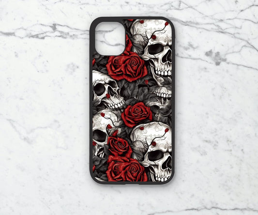 Phone case only!! Skull and red roses