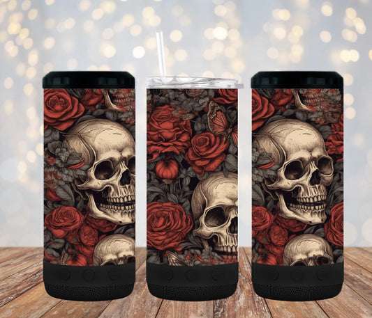 Brown skull and red roses - 4 in one cooler and speaker.