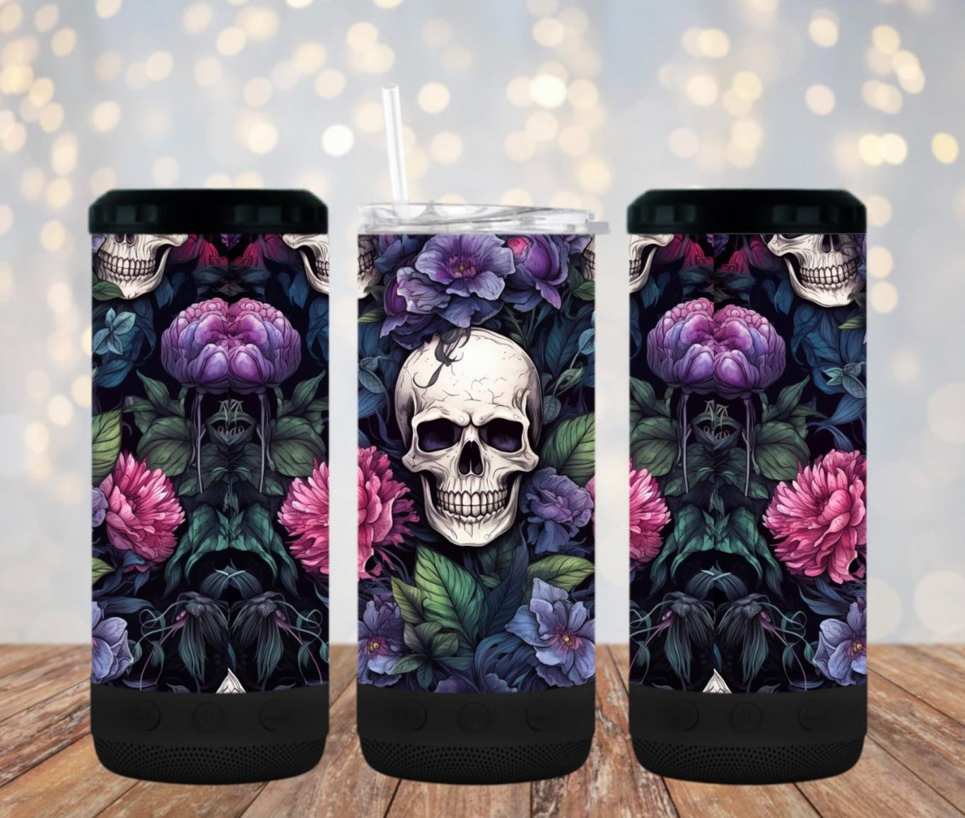 Purple floral skull 4 in one cooler and speaker.