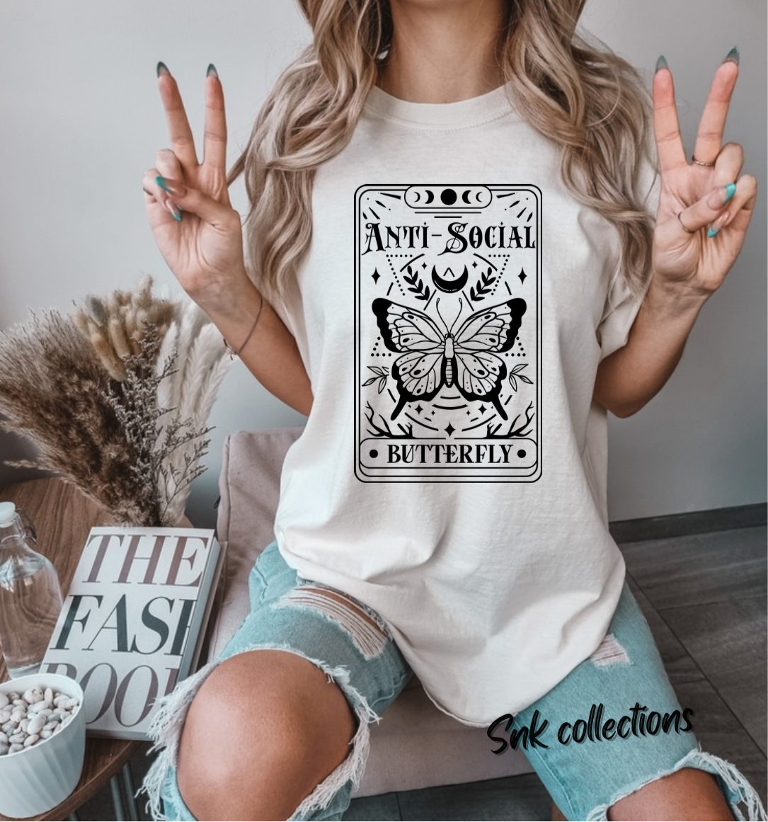 $16 anti social tarot card on a Ivory T-shirt