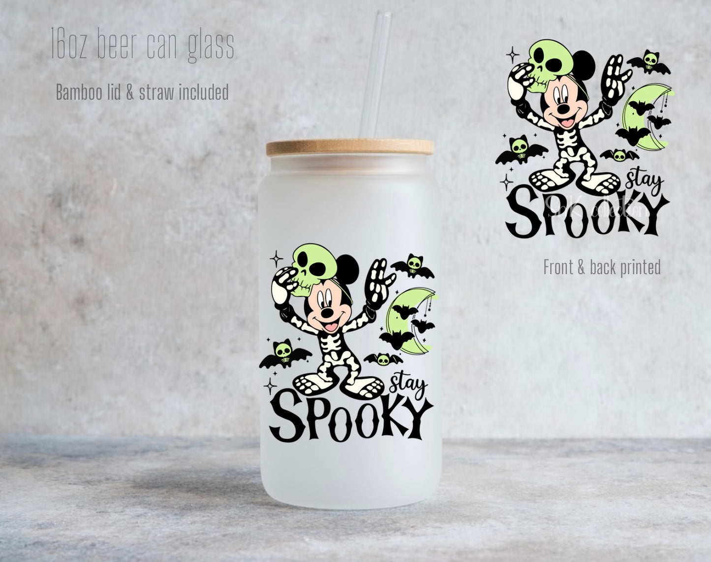 16oz  frosted - Green spooky