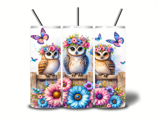 Tumbler only- Cute owls sat on a fence