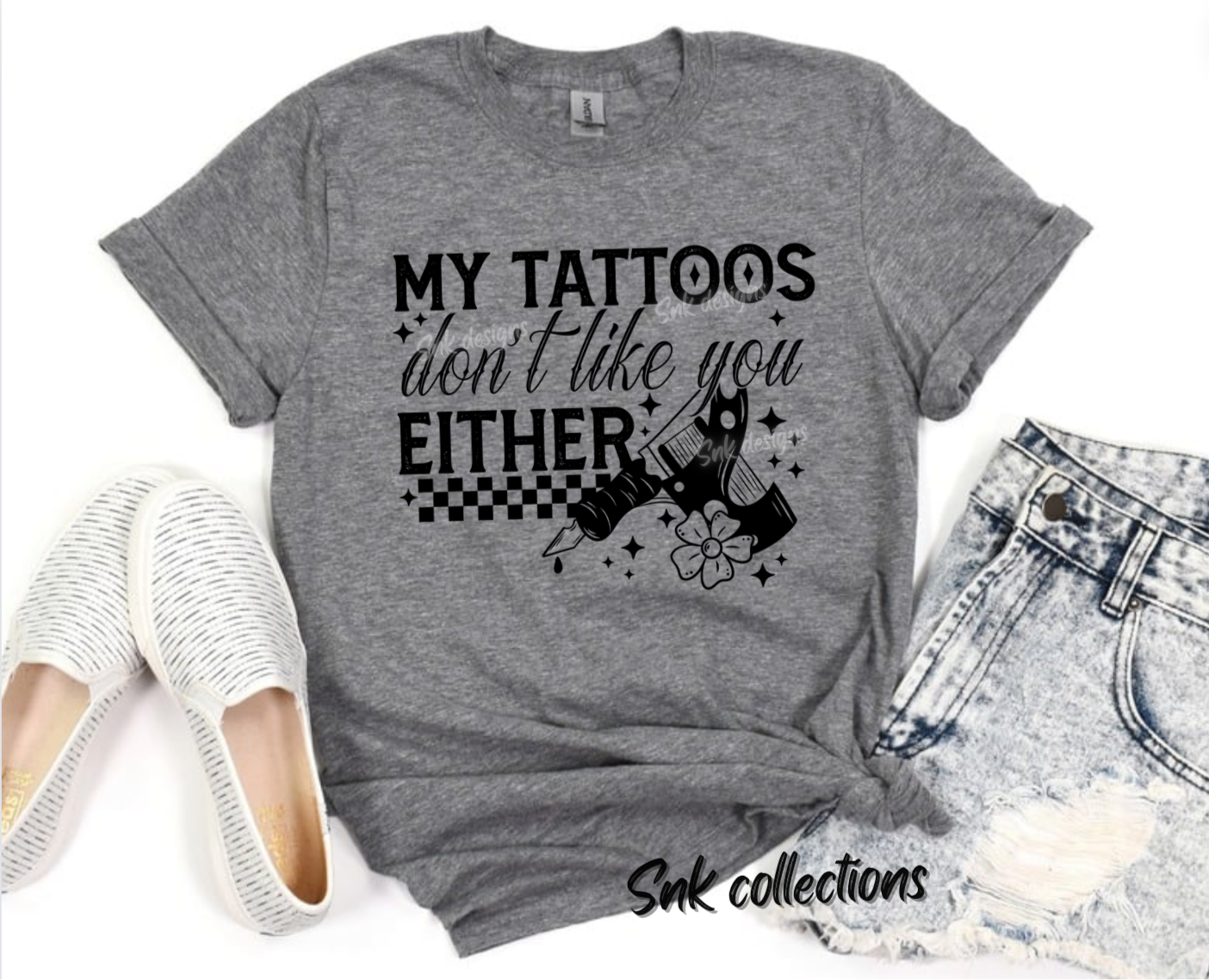 $16 My tattoos on grey - T-shirt