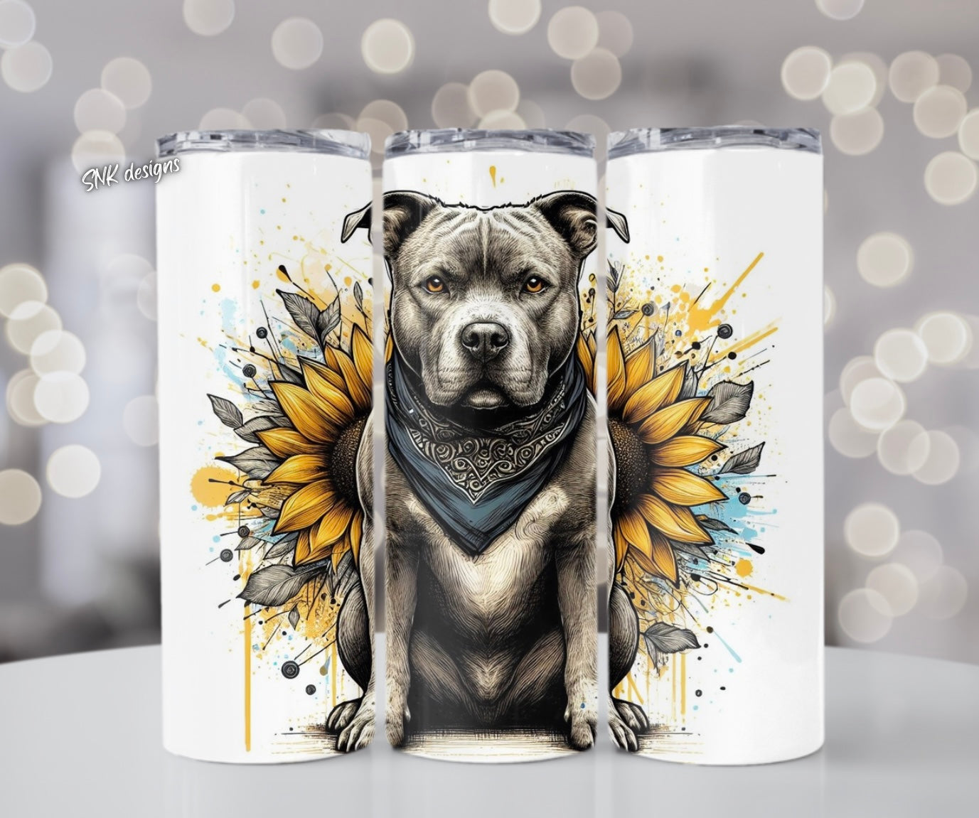 Tumbler only! - Yellow sunflowers- American staffy