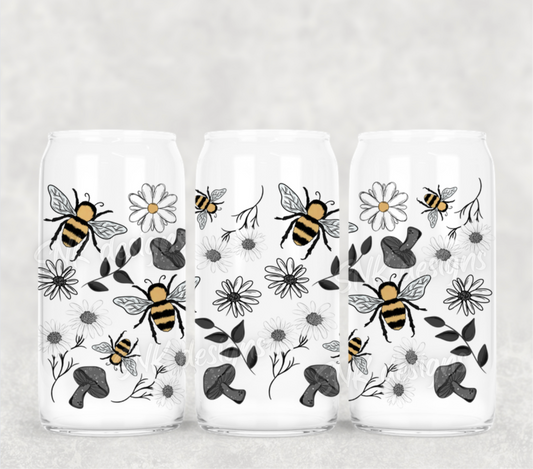 16oz Grey floral bees - Frosted