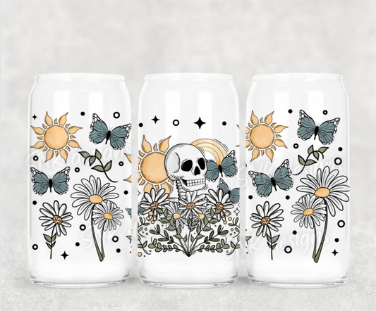 16oz Skull & daisies- Frosted