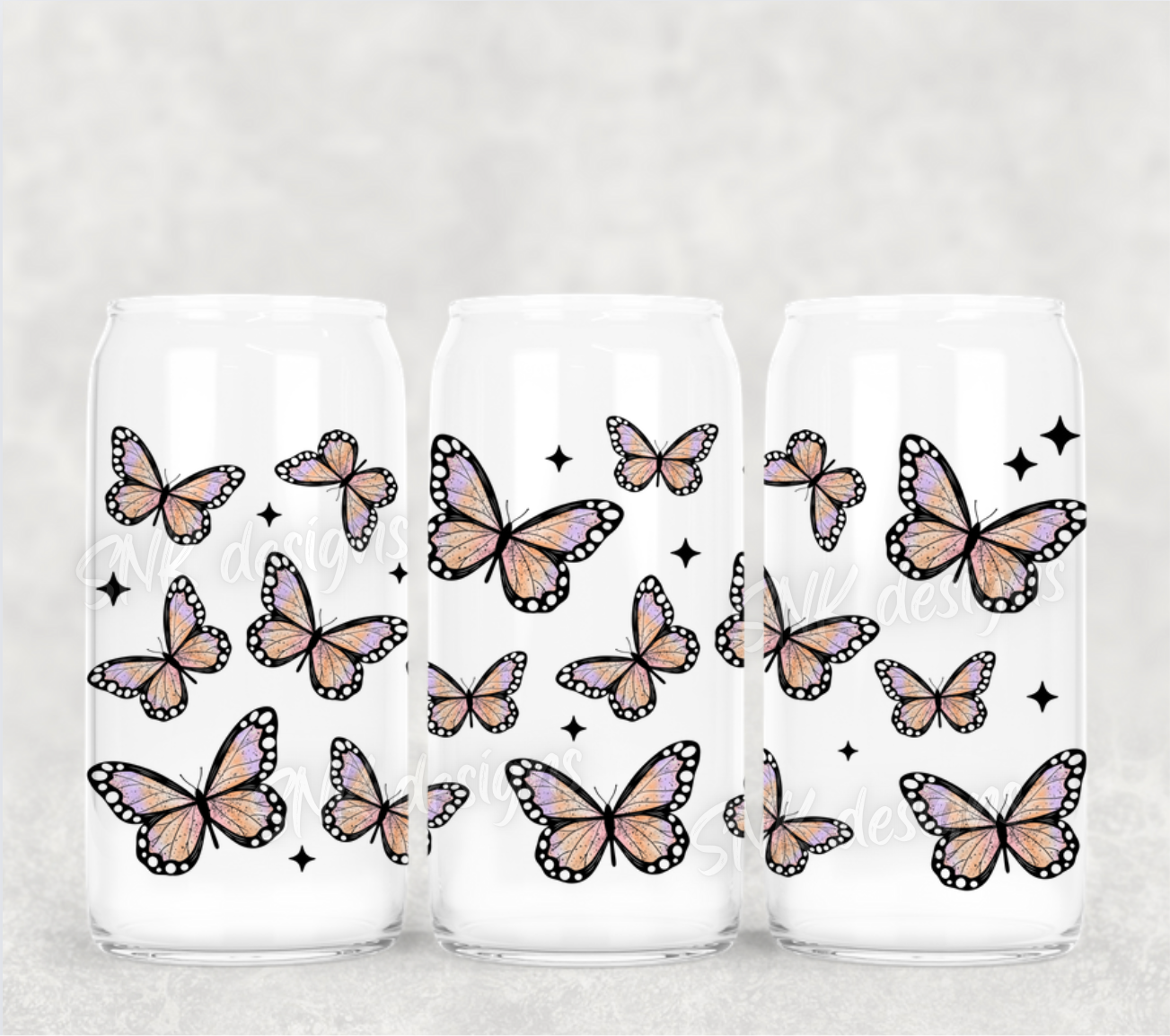 16oz Retro butterflies2 - Frosted