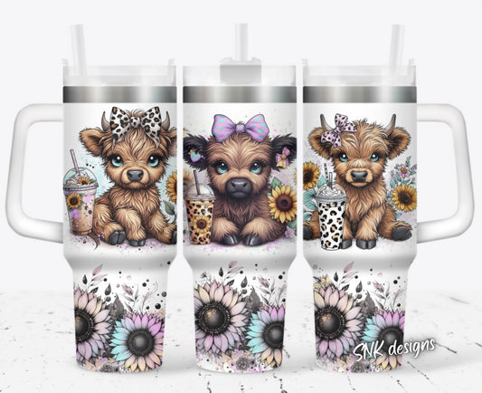 40oz cup - Cute highland cows with cheetah print bows