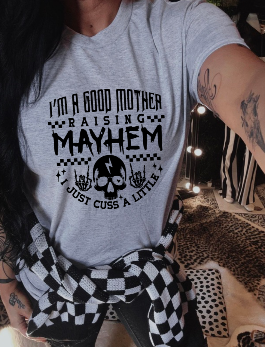 $16 Mayhem on sports grey T-shirt