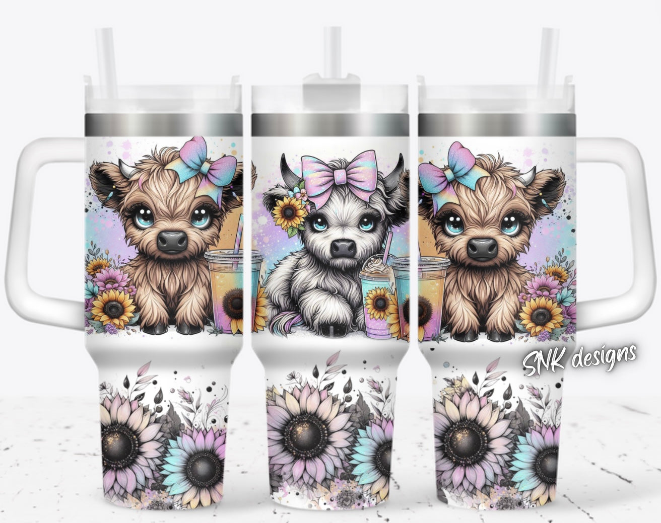 40oz cup - Cute highland cows with rainbow bows