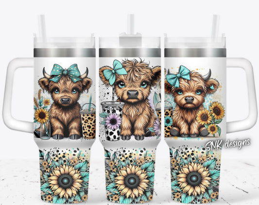 40oz cup - Cute highland cows with turquoise bows