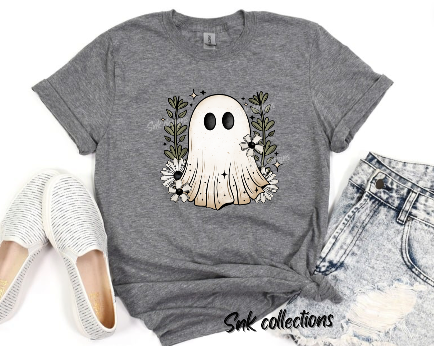 $16 Autumn ghost3 on grey- T-shirt