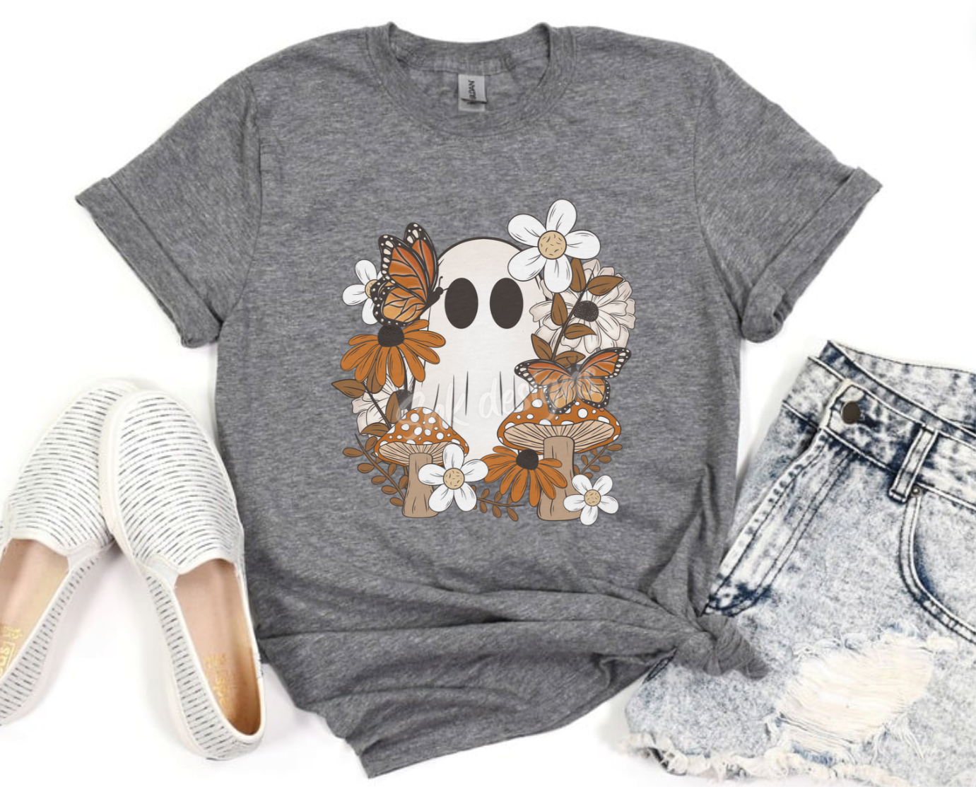 $16 Autumn ghost on grey shirt - T-shirt