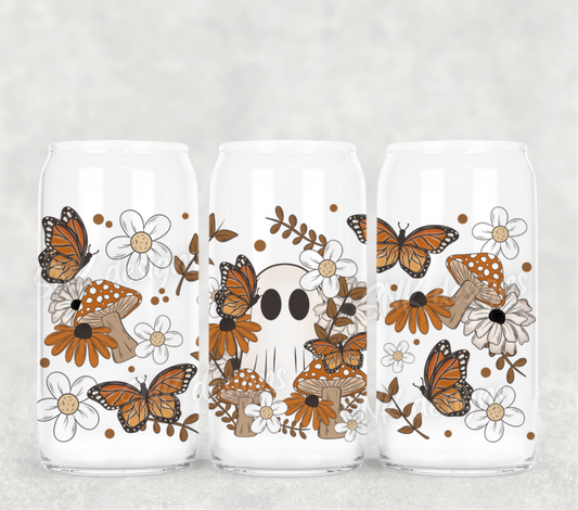 16oz Autumn florals & Cute ghost - Frosted