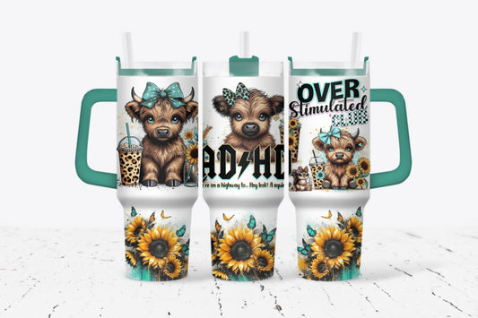 40oz cup - ADHD TEAL cow Blue cup