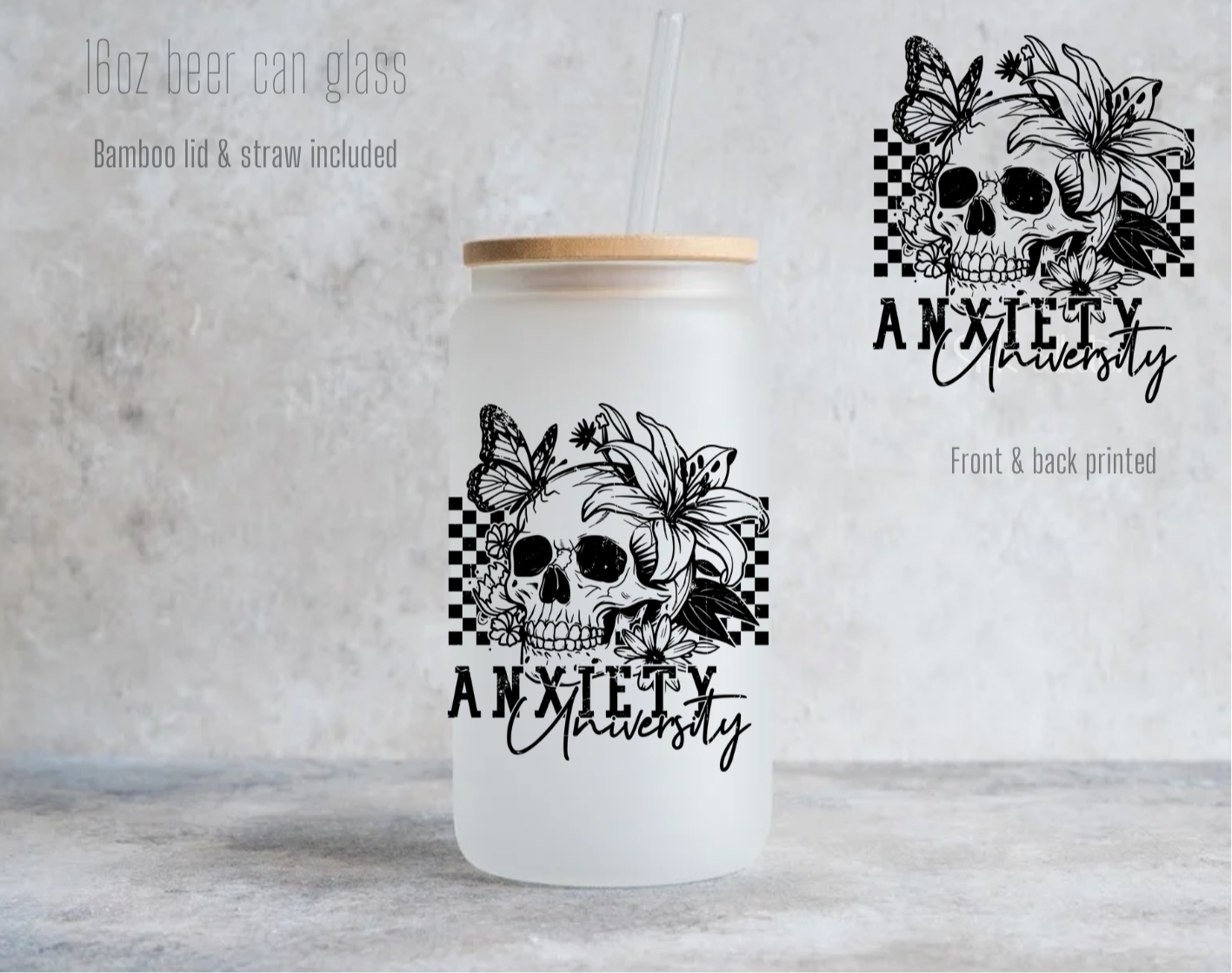 16oz PINK - Anxiety skull