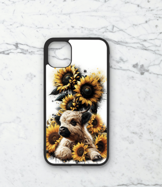 Phone case only!! Highland cow yellow sunflowers 2