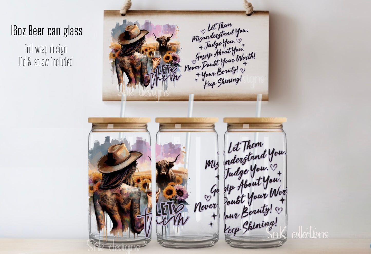 16oz Cowgirl- LET THEM glass can - FROSTED