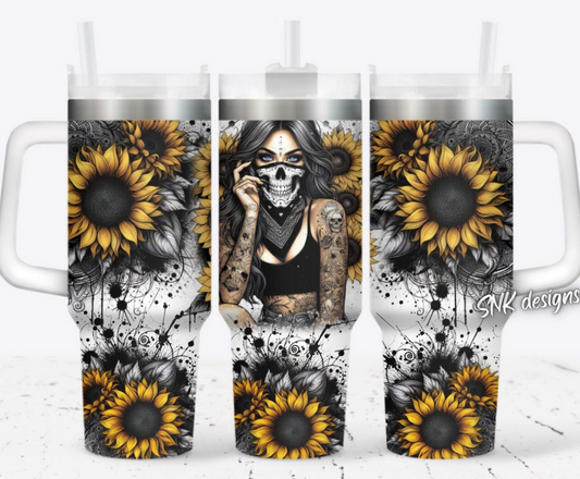 40oz cup - Yellow sunflowers girl