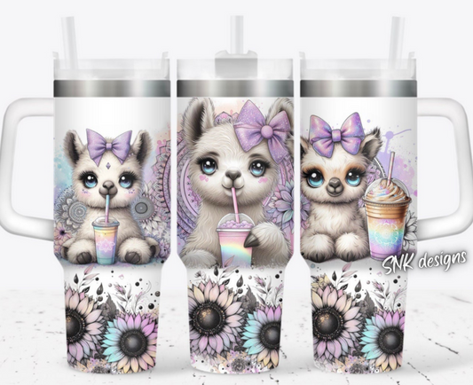 40oz cup - Rainbow cute llama