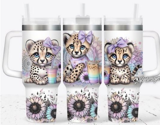 40oz cup - Rainbow cute cheetah cubs