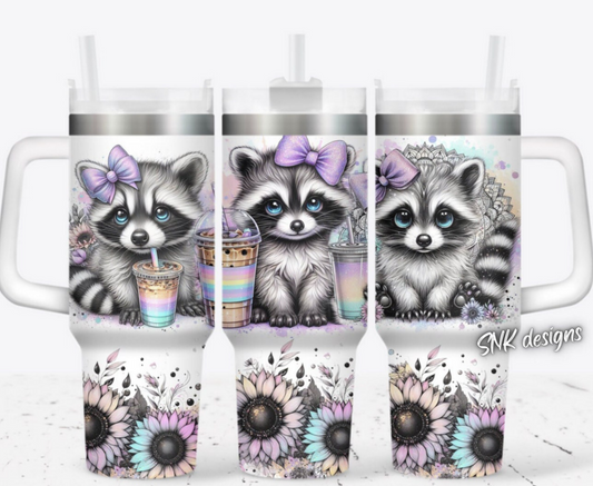 40oz cup - Rainbow raccoon