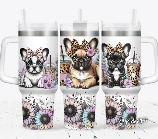40oz cup - French bulldogs with cheetah print bows