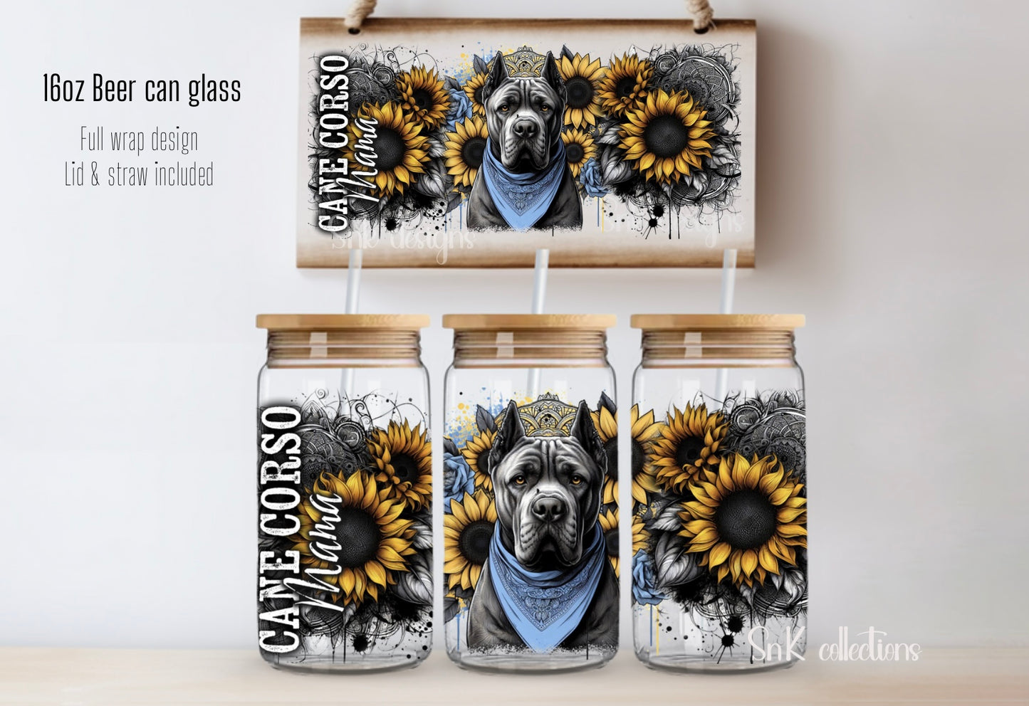 16oz Cane corso mama glass can - FROSTED