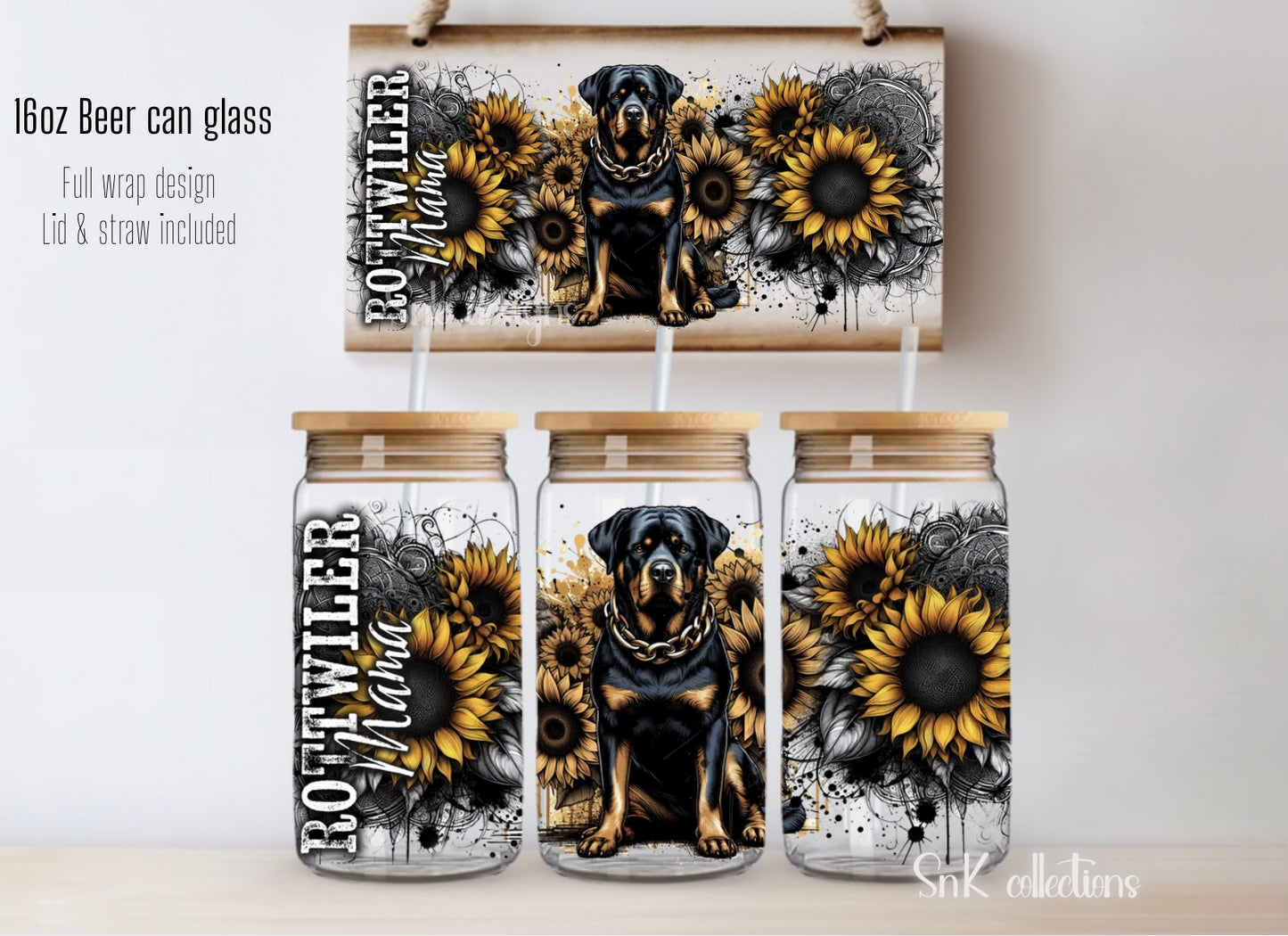 16oz Rottweiler MAMA glass can - FROSTED