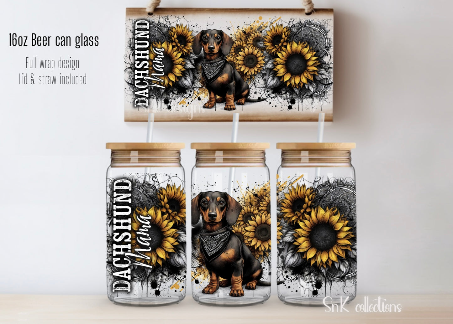 16oz Dachshund MAMA 3 glass can - FROSTED