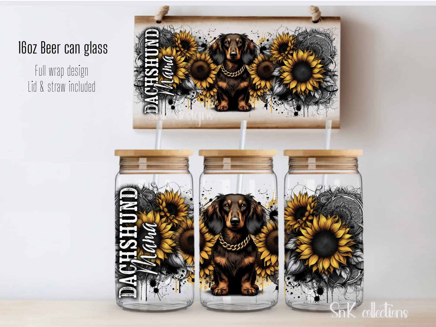 16ozDachshund MAMA 2 glass can - FROSTED