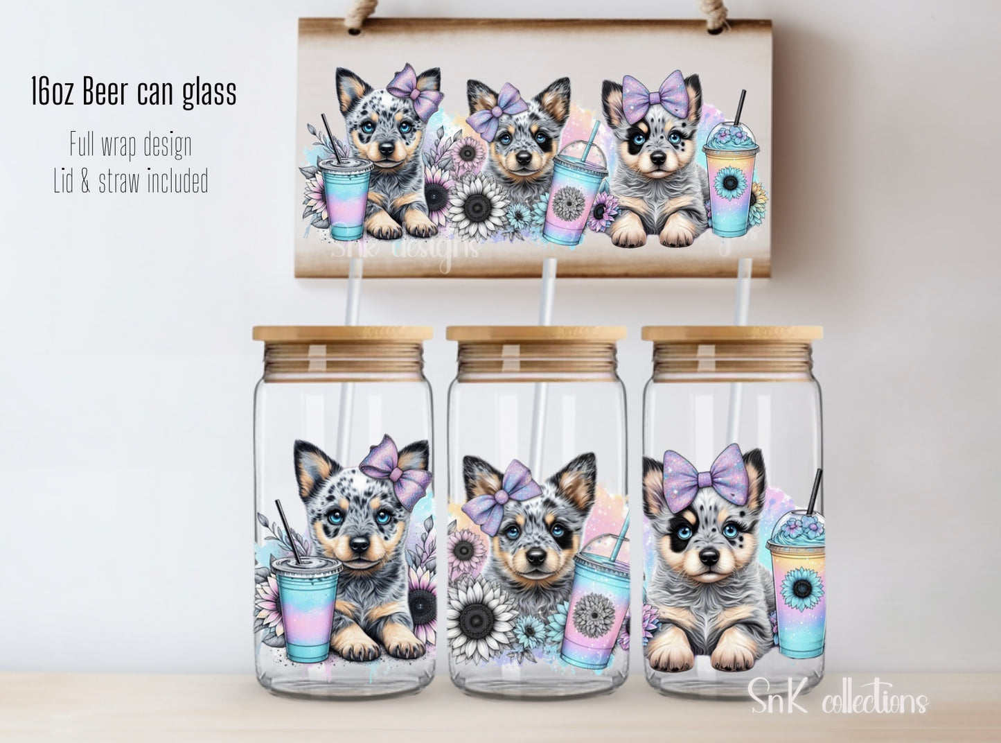 16oz Cute cattle dogs background - FROSTED