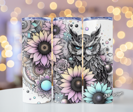 Tumbler only! - Line art drawn boho floral owl