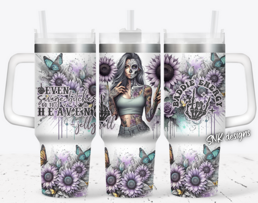 40oz cup - Purple Sugar skull savage bitches 2